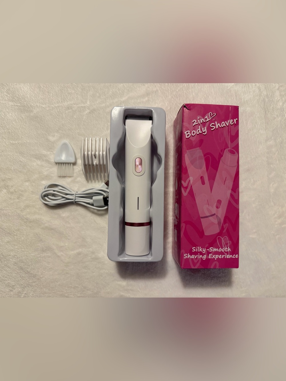 2-in-1 Body Shaver Trimmer in White with Pink Accent